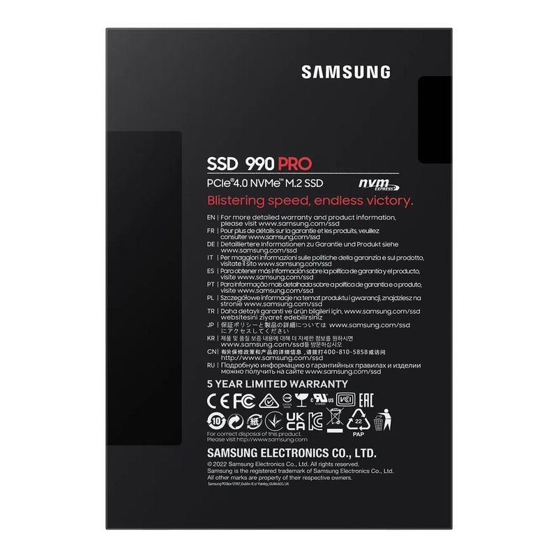 Samsung Mz-V9P4T0Bw 990 Pro 4 Tb Nvme Ssd - Read Speed Up To 7450 Mb S; Write Speed To Up 6900 Mb S; Random Read Up To 1400000 I