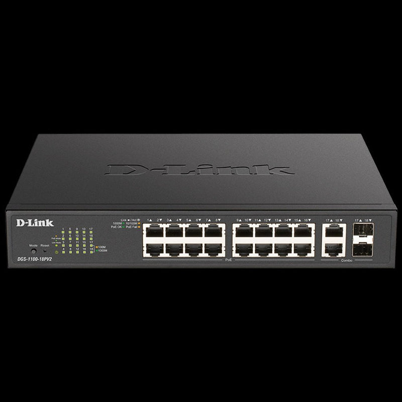 D-Link 18 Port Smart Managed Poe Switch - 16X 1Gbe Ports 2X 1Gbe Ports (2X Sfp Combo) 130W Poe Budget Rackmount Form Factor