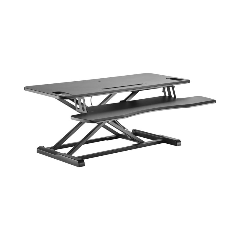 Gas Spring Sit-Stand Desktop Workstation With Keyboard Tray Deck