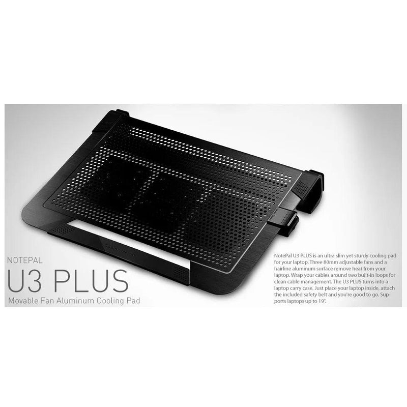 Cooler Master Notepal U3 Plus 19'' Notebook Cooling Stand - Black Aluminum, 3 X 80Mm Fans, Ergonomic Design, Portable Carry Case