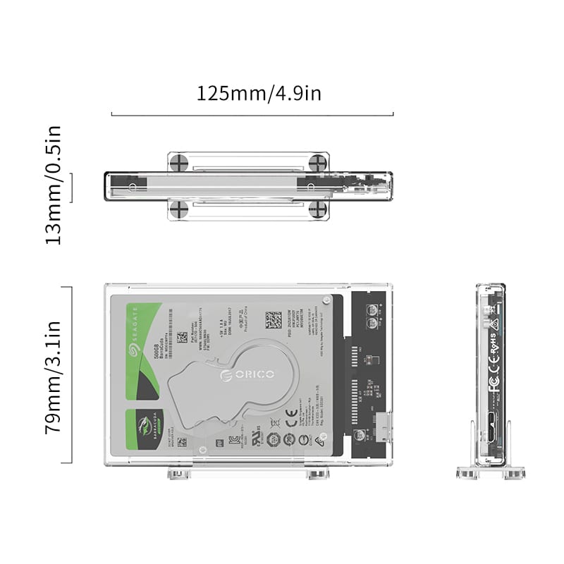 Orico 2.5" Usb3.0 External Hard Drive Enclosure - Transparent