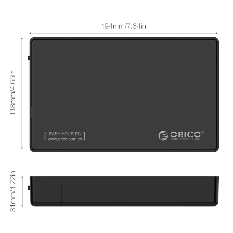 Orico 2.5" 3.5" Usb-C External Hdd Enclosure - Black