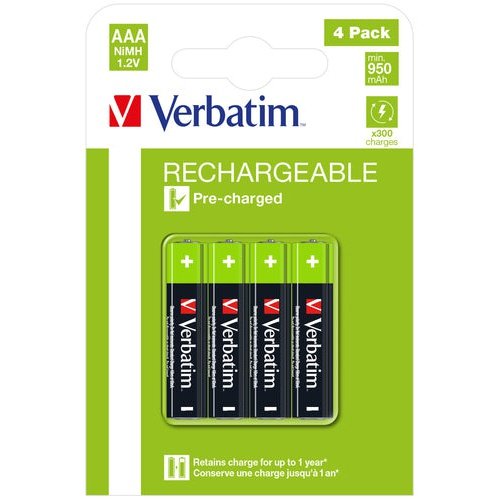 Verbatim Aaa Premium Rechargeable Batteries 4 Pack