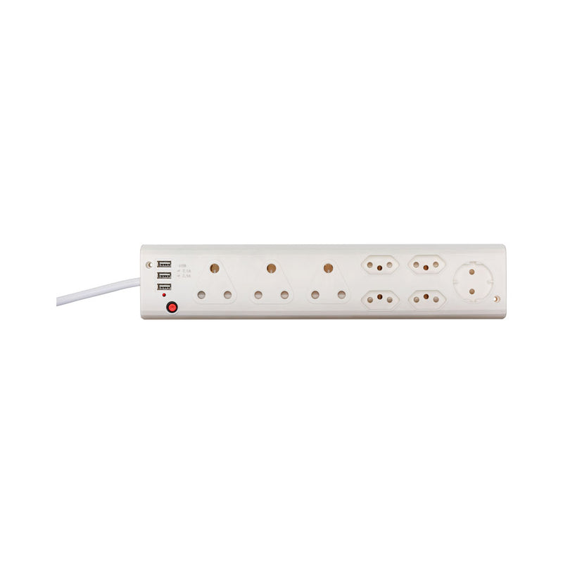 8-Port Multiplug With 3X Usb Charging Ports - 1X 10A Shuko, 4X 16A Slimline Sa And 3X 16A Sa