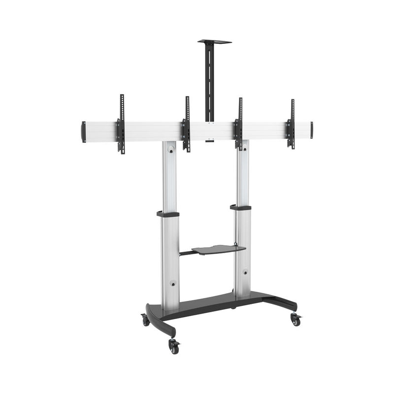 Linkqnet Ttd07-46Tw 37 - 60” Dual Display, Height Adjustable Aluminium Av Trolley With Media Shelf