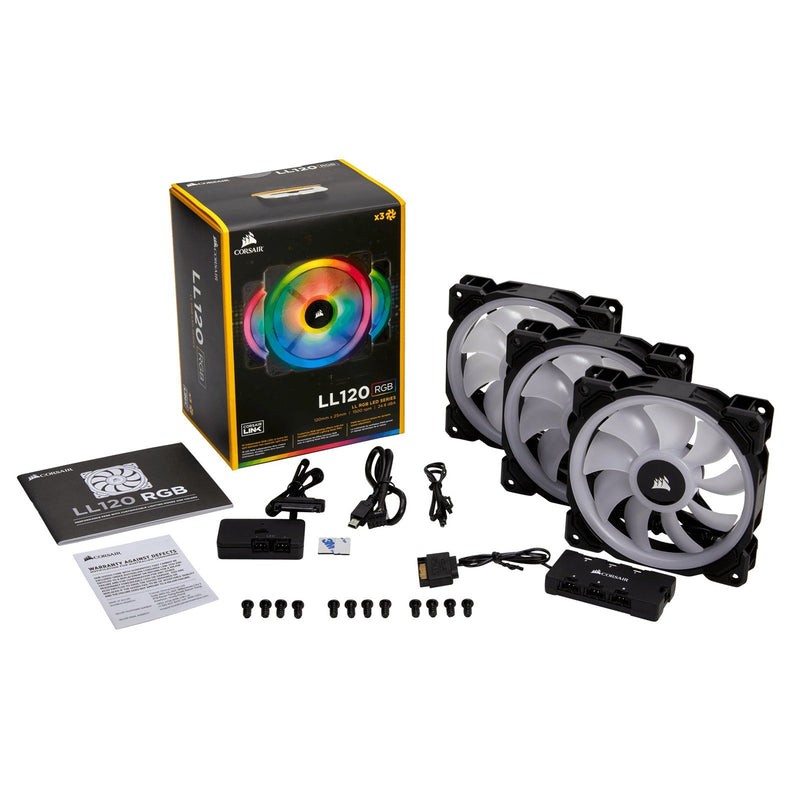 Corsair Ll120 Rgb 120Mm Dual Light Loop Rgb Led Pwm 600 - 1500 Rpm Cooling Fan 3 Pack With Lighting Node Pro - White