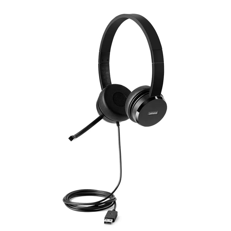 Lenovo 100 Usb Stereo Headset 1.8M Noice Cancelling Mic Protein Leather Memory-Foam Ear Cups And Rotatable Boom Microphone