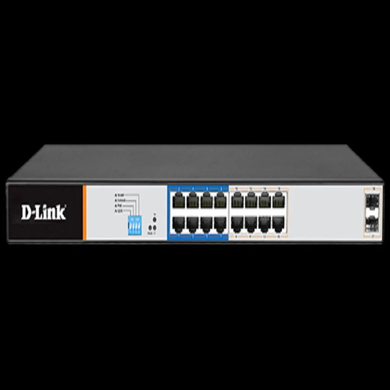 D-Link Consumer 16 Poe 10 100 1000 Ports + 2 Gigabit Sfp Ports Long Range Smart Switch 150W Total Poe Budget Max Distance 250M