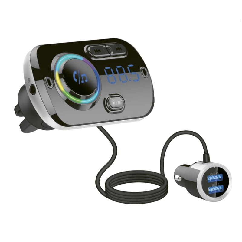 Gizzu Bluetooth 5 Dual Usb Qc3.0 Microsd Fm Transmitter Clip Led Interface Handsfree Kit