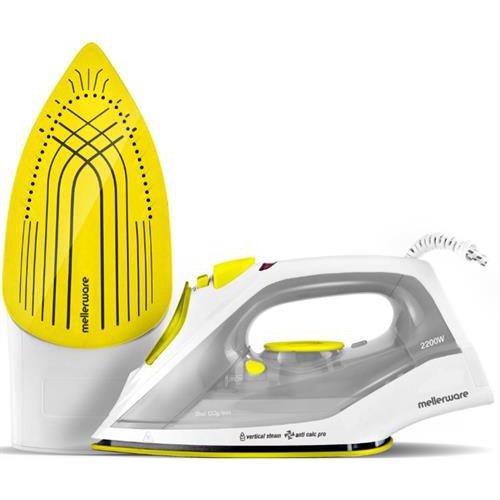 Mellerware Steam Dry Spray Ceramic Iron Yellow- 2200W Power , 250Ml Water Tank Capacity, Powerful 130G Min Steam Boost, Continuous Steam: 30G Min, Dry Spray Steam, Burst Of Steam, Vertical Steam, Self-Cleaning, Adjustable Temperature, Indicator Light, ...