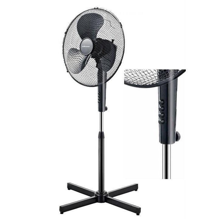 Mellerware Pedestal 40Cm Fan Black-"Breeze Black", 3 Speed Selection,40Cm Diameter Radial Grille, Pedestal Plastic Black, 45W Power, Left And Right Oscillating Fan Head, Height Adjustable Up To 1.2M, Tilt Adjustment, Colour Black, Retail Box 1 Year War...