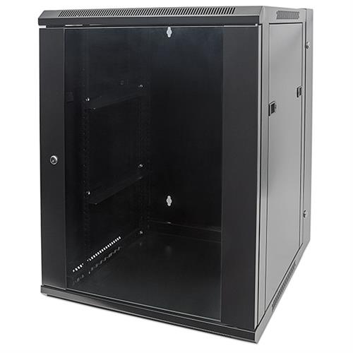 Intellinet 19 Inch Double Section Wallmount Cabinet - 9U, Flatpack, Black, 550 Mm Depth - Usable Depth: 425 Mm, Tempered Glass Front Door, Removable Side Panel, L-Shaped Mounting Profile, Retail Box , 1 Year Warranty