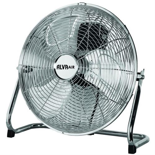 Alva Air 40Cm Metal Floor Fan Chrome Silver - High Velocity Air Flow, Equipped With 3 Aluminium Blades And A Radial Grill, Chrome-Plated Floor Fan With 3 Operating Speeds, Cable Wrap For Neat Storage, Retail Box 1 Year Warranty