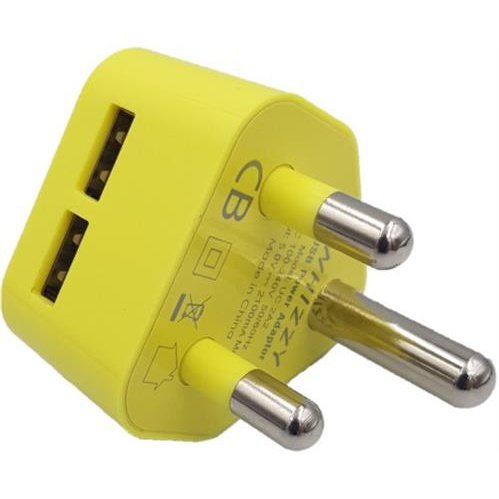 Whizzy Dual Usb Wall Charger - South African Plug - 5V 2.1A Output Universal Compatibility - Yellow