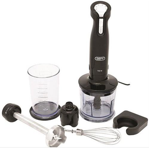 Defy Hand Blender Set-700W, Black And Stainless Steel, 6 X Speed Settings Plus Extra Turbo Function, High-Quality Stainless Steel Blender, Stainless Steel Whisk And Fourfold Stainless Steel Blades, Multi-Chopper, Anti-Slip Rubber Pad Keep Fresh Lid, Wa...