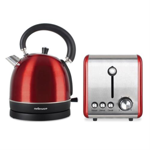 Mellerware Stainless Steel Red Toaster and Kettle Combo Set