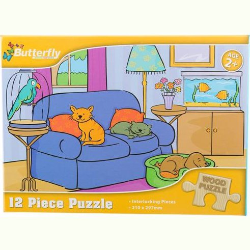 Butterfly 12pc Domestic Pets Wooden Puzzle