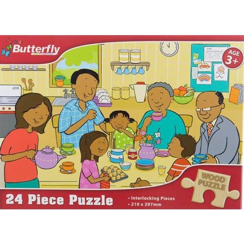 Butterfly 24 Piece A4 Wooden Puzzle My Family- Interlocking Pieces 210 X 297Mm, Each Puzzle Contains A Full Size Poster, Retail Packaging, No Warranty