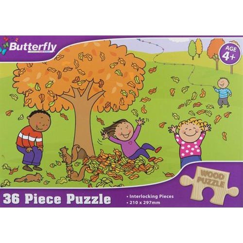 Butterfly 36 Piece A4 Wooden Puzzle Autumn- Interlocking Pieces 210 X 297Mm, Each Puzzle Contains A Full Size Poster, Retail Packaging, No Warranty