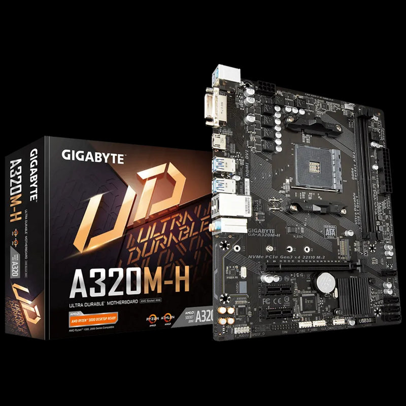 Gigabyte Amd A320m-h  For 3rd Generation Amd Ryzen™ Processors; 2x Dual Ddr4; 1x M2; Hdmi; Dvi.