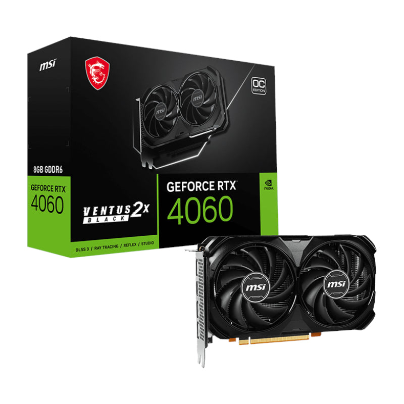 Msi Nvidia Geforce Rtx 4060 Ventus 2X Black 8G Oc Gddr6X 128-Bit Graphics Card