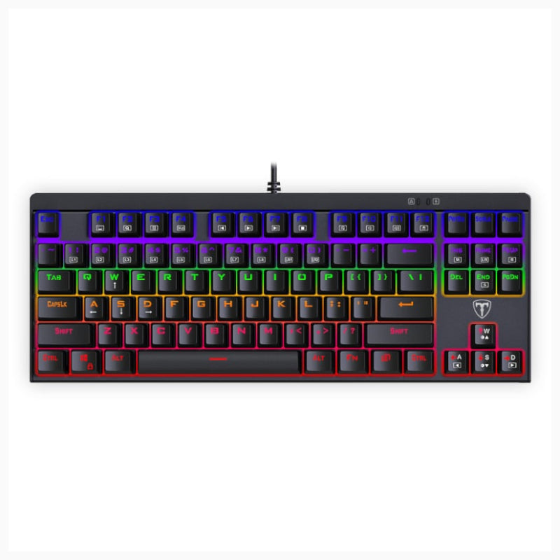 T-Dagger Corvette Rainbow Colour Lighting 150Cm Cable 10-Keyless Short Body Design Blue Switch Mechanical Gaming Keyboard – Black