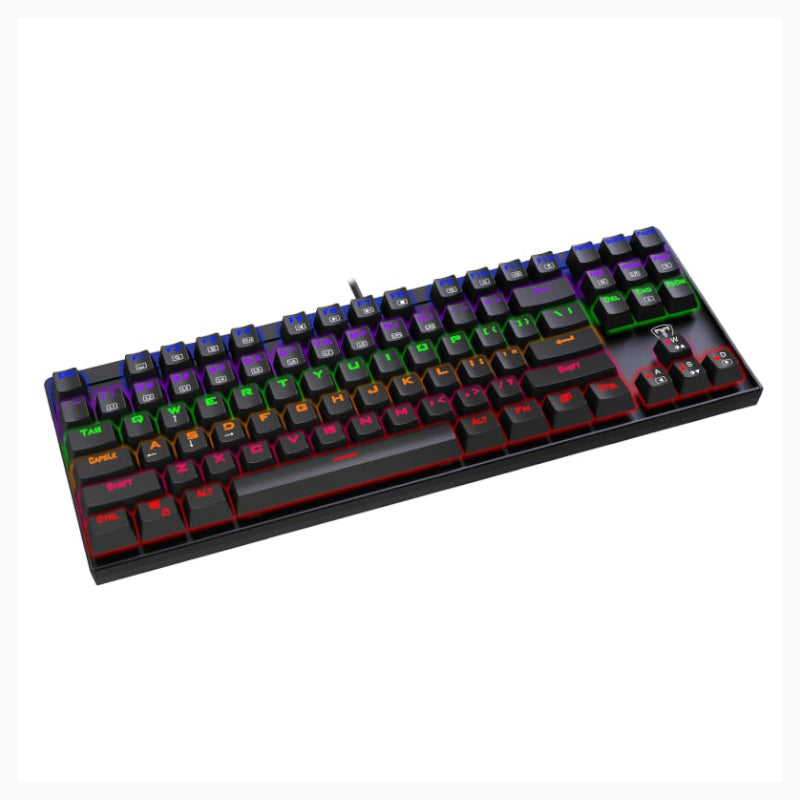 T-Dagger Corvette Rainbow Colour Lighting 150Cm Cable 10-Keyless Short Body Design Blue Switch Mechanical Gaming Keyboard – Black