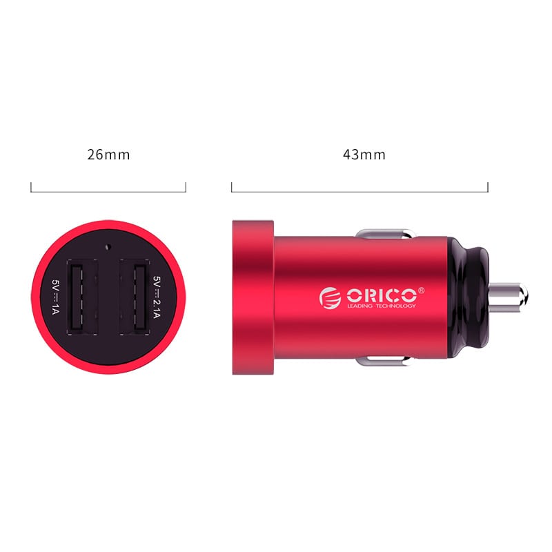 Orico Dual Port Mini Usb Car Charger - Red