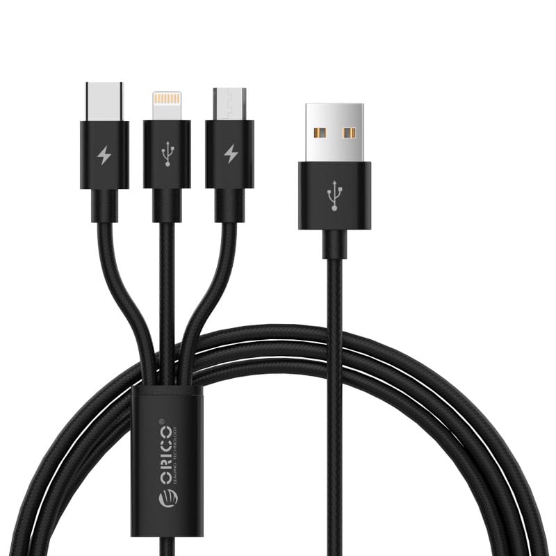 Orico 3in1 1xlightning|1xusb-c|1xmirco Usb 1.2m Chargesync Cable - Black