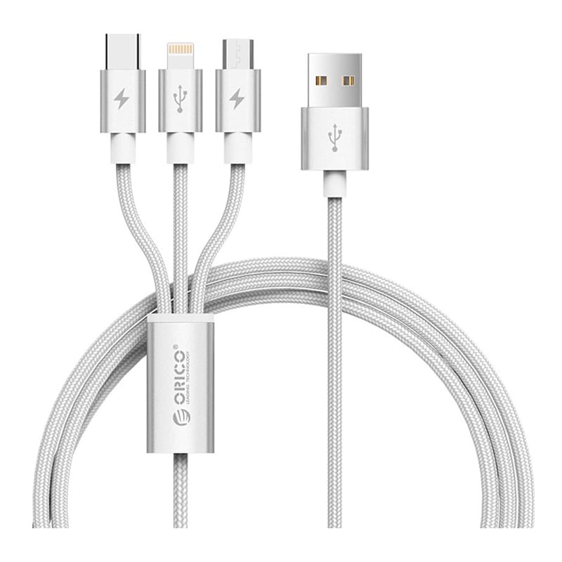 Orico 3In1 Usb2 To 1Xusb-C 1Xmicro 1Xlightning Cable - Silver