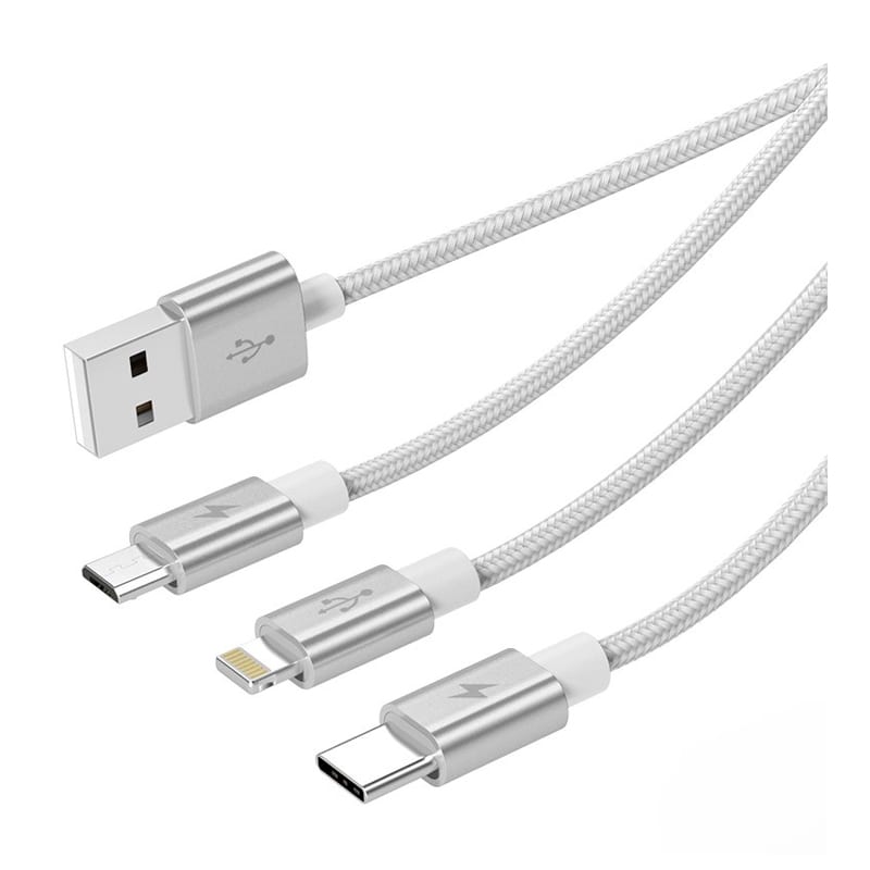 Orico 3In1 Usb2 To 1Xusb-C 1Xmicro 1Xlightning Cable - Silver