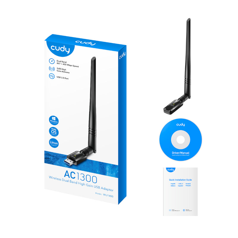 Cudy 1300Mbps High Gain Wifi Usb3.0 Adapter With High Gain Antenna