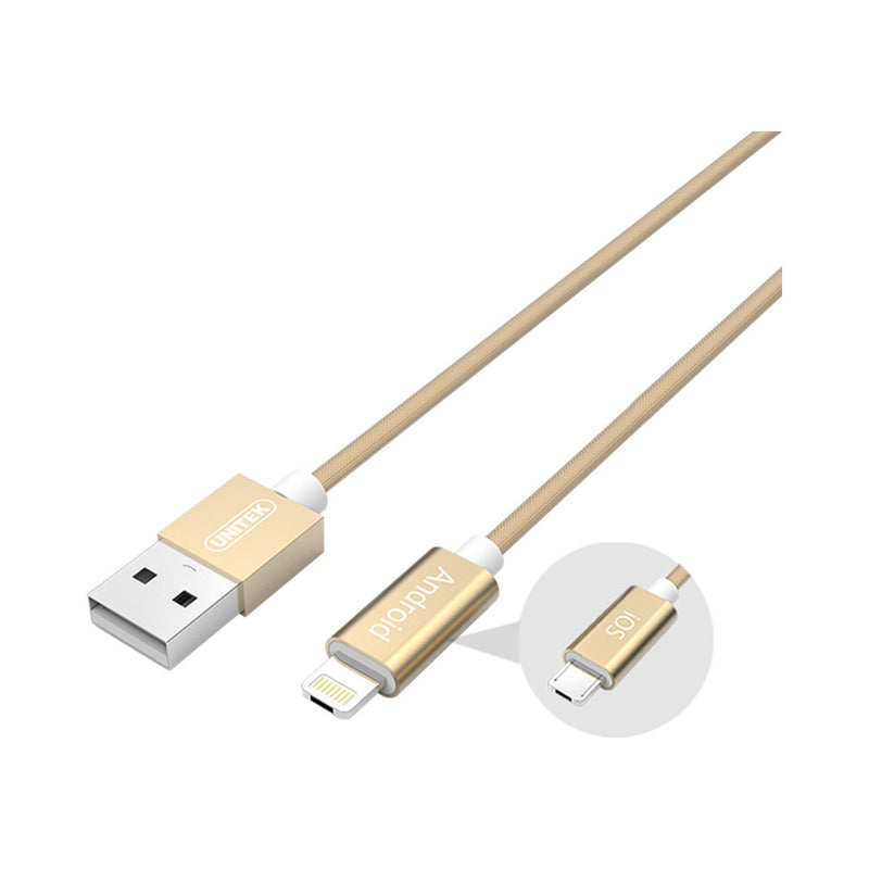 Unitek 1.5M 2-In-1 Usb To Micro Usb And Lightning Cable, Gold