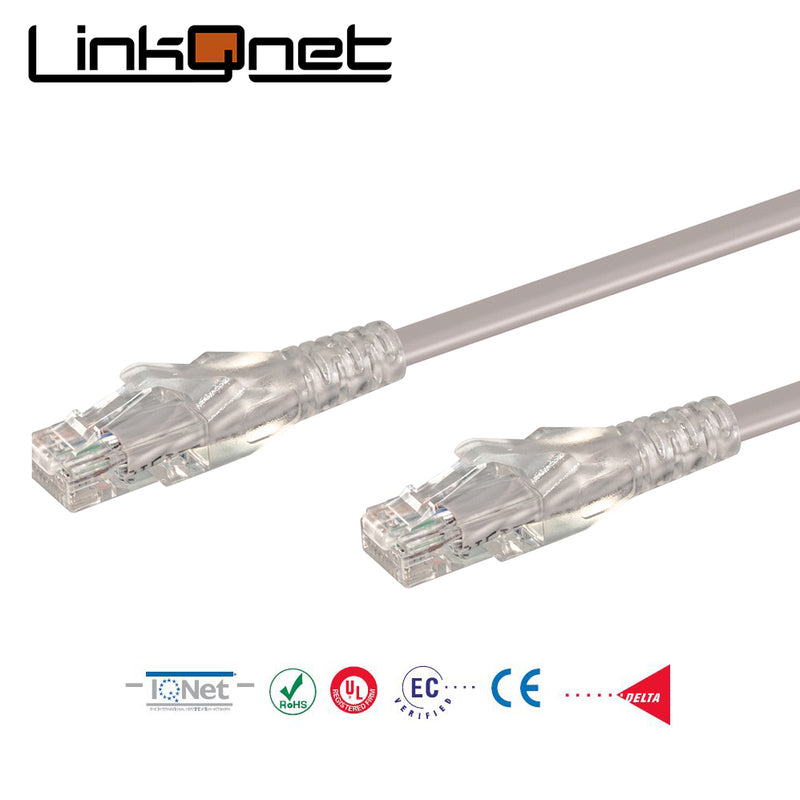 Linkqnet Rj45 Cat6 Anti-Snag Moulded Pvc Network Flylead - Grey - 15M