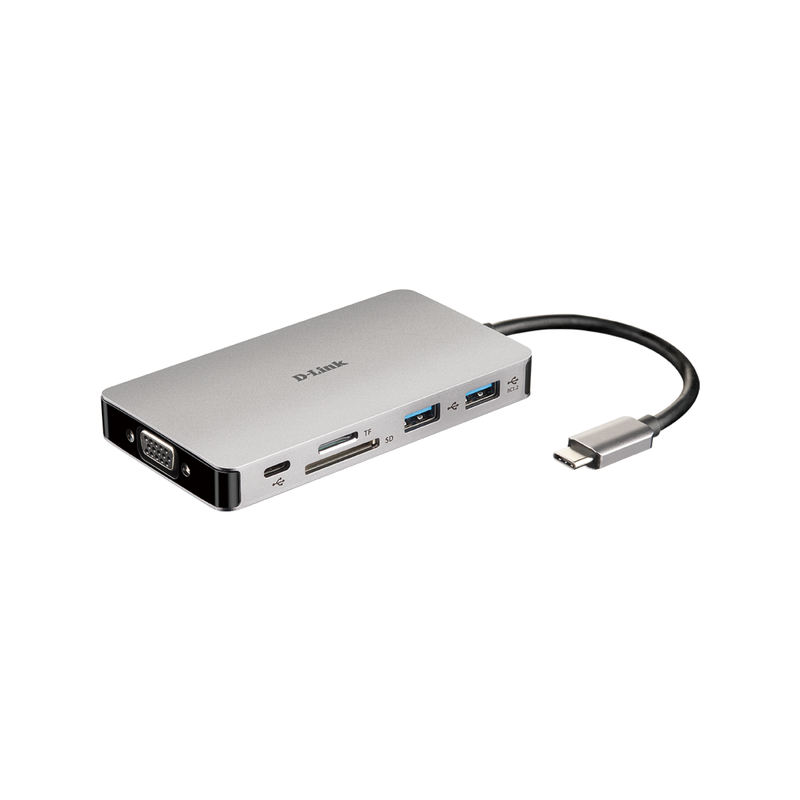 D-Link Consumer 9-In-1 Usb-C Hub With Hdmi Vga Ethernet Card Reader Power Delivery; 1X Hdmi; 1X Vga Port; 2X Usb 3.0; 1X Microsd Card Slot; 1X S